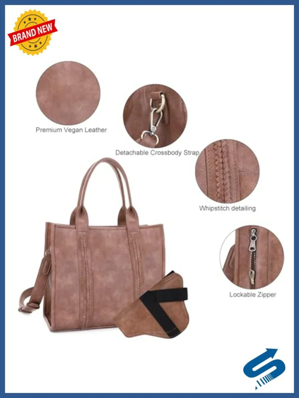Faux Leather Tote Bag with Hidden Pocket and Crossbody Strap for Women